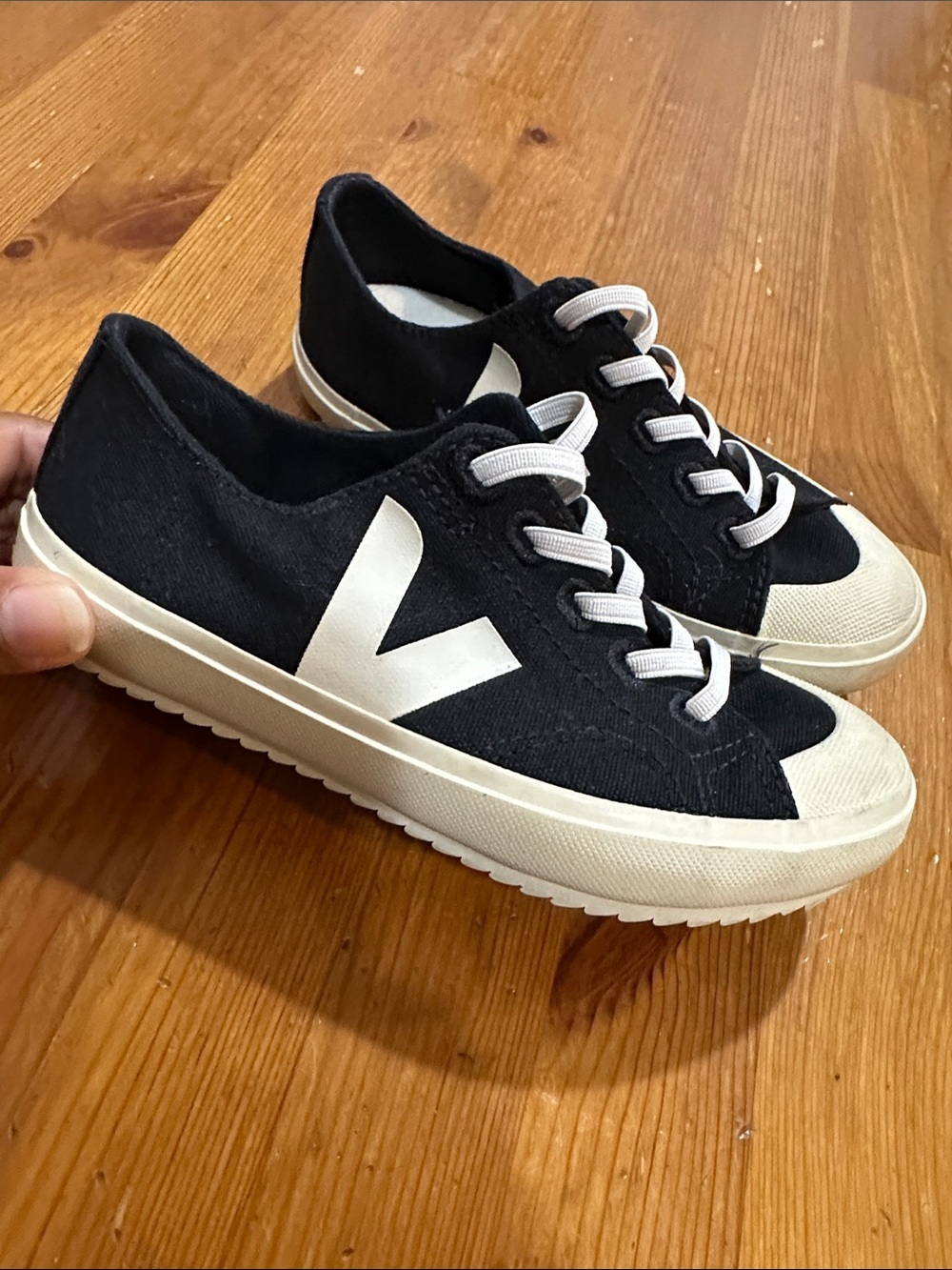 Veja Black Canvas Sneakers with White V and Cream Sole